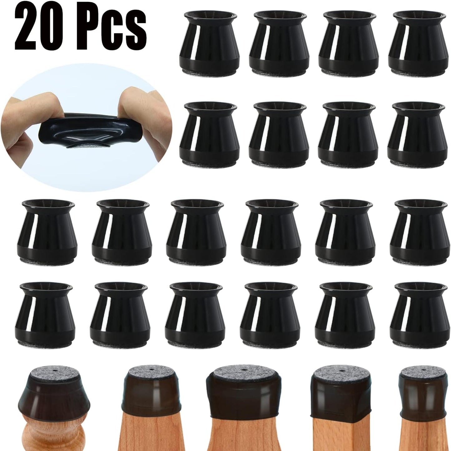BUMACO 20Pcs Chair Leg Floor Protectors Chair Leg Protectors for Hardwood Floors Silicone Pads Covers to Protect Floors Black-20 Pcs Universal S(15/16" to 1-5/16")