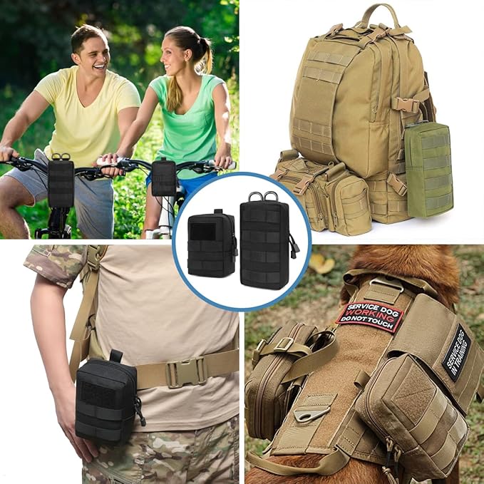 MUCHER 3 Pack Molle Pouches Tactical Pouches EDC Pouch Organizer Molle Bag Utility Pouch with 3 Carabiners and Key Rings for Outdoor Hiking Camping Training