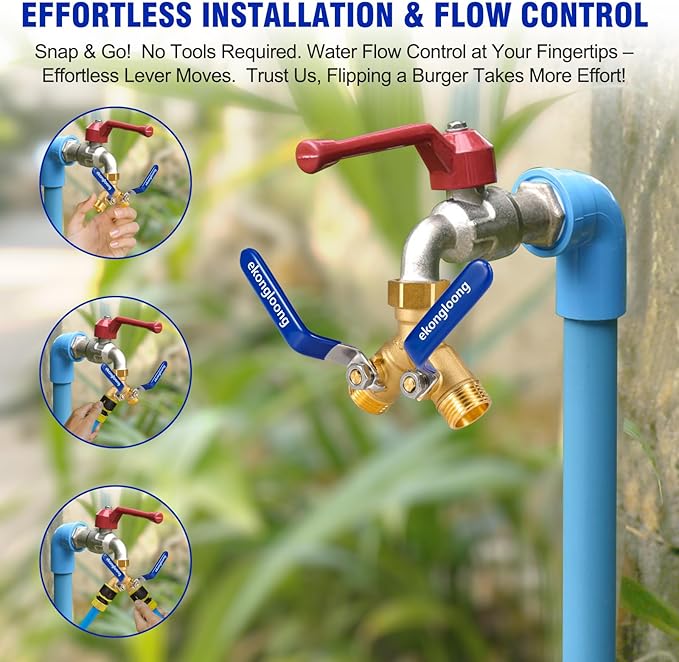 Brass Hose Splitter 2 Way Heavy Duty with Long Handle Switch, Y-Way Water Faucet with 3/4" GHT Thread, Heavy Duty Hose Connector for Lawn Irrigation/Outdoor Sprinkler System(Only Splitter)