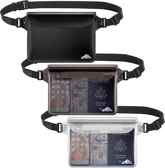HEETA Waterproof Fanny Pack, Waterproof Pouch Dry Bag 2/3/4 Pack for Phone Passport Purse, Adjustable Waist Strap for Swimming Kayaking Boating Paddle Board Accessories Cruise Beach Camping Essentials