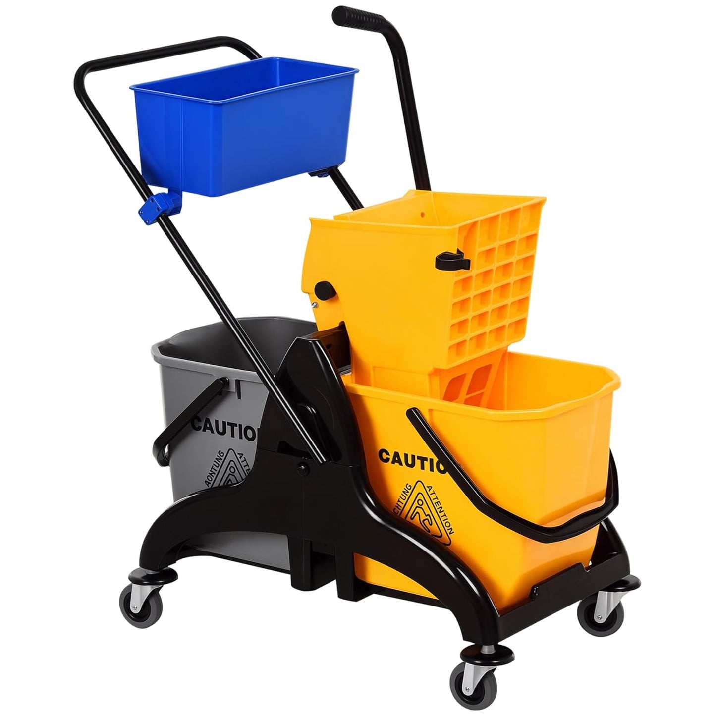 HOMCOM 2 x 6.9 Gallon Mop Water Bucket Wringer Cart with Easy to Use Side Press Wringer, Smooth Wheels, Mop-Handle Holder