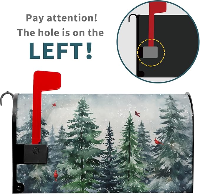 Winter Watercolor Tree Magnetic Mailbox Cover Standard Size 21x18 Inch Christmas Dark Green Pine Trees Mail Box Post Cover Rustic Forest Red Bird Letter Box Wraps for Home Outdoor Garden Yard Decor