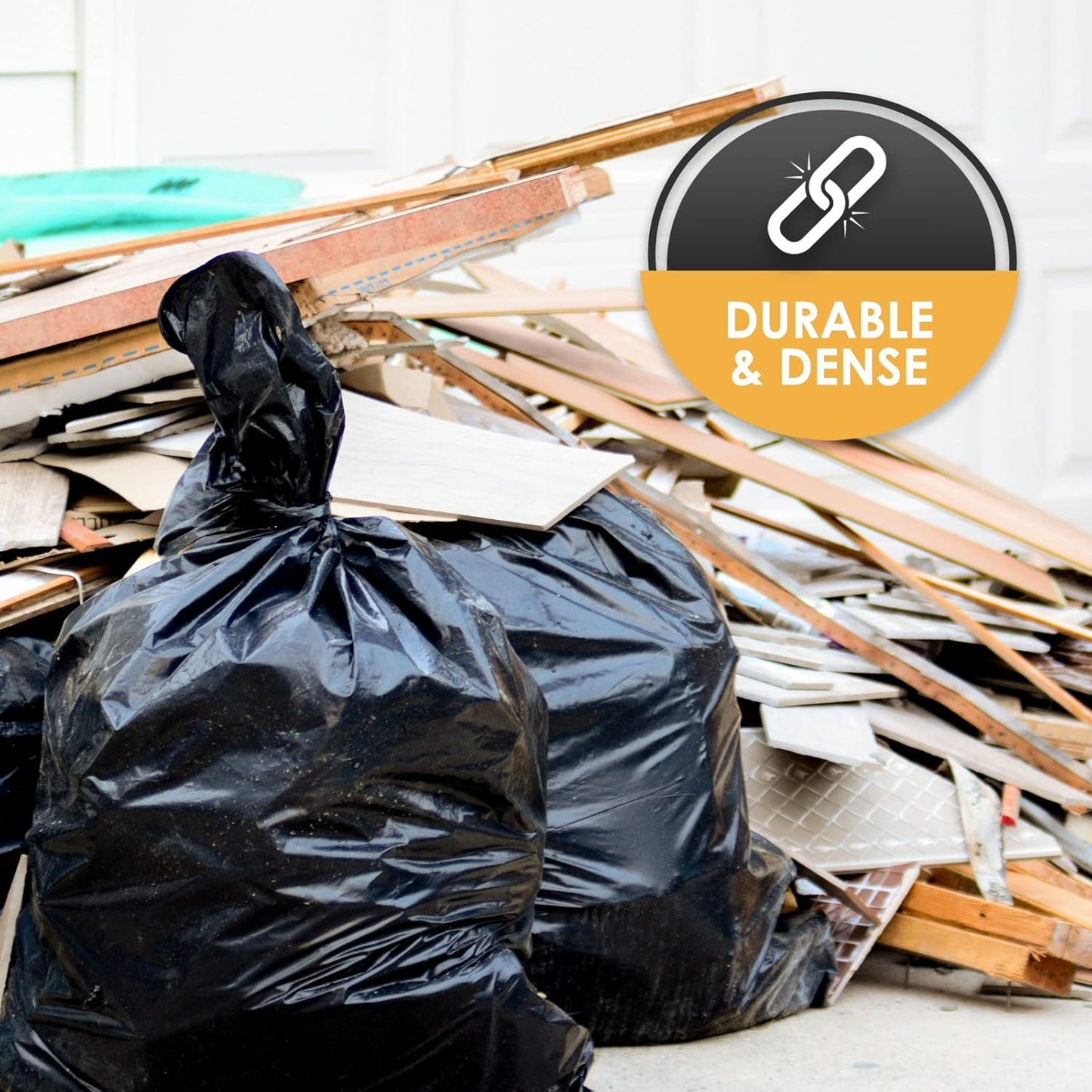 PAMI Heavy Duty 42 Gallon Contractor Garbage Bags, Tear Resistant Construction Bags Made from 90% Recycled Materials (20 Count, Black)