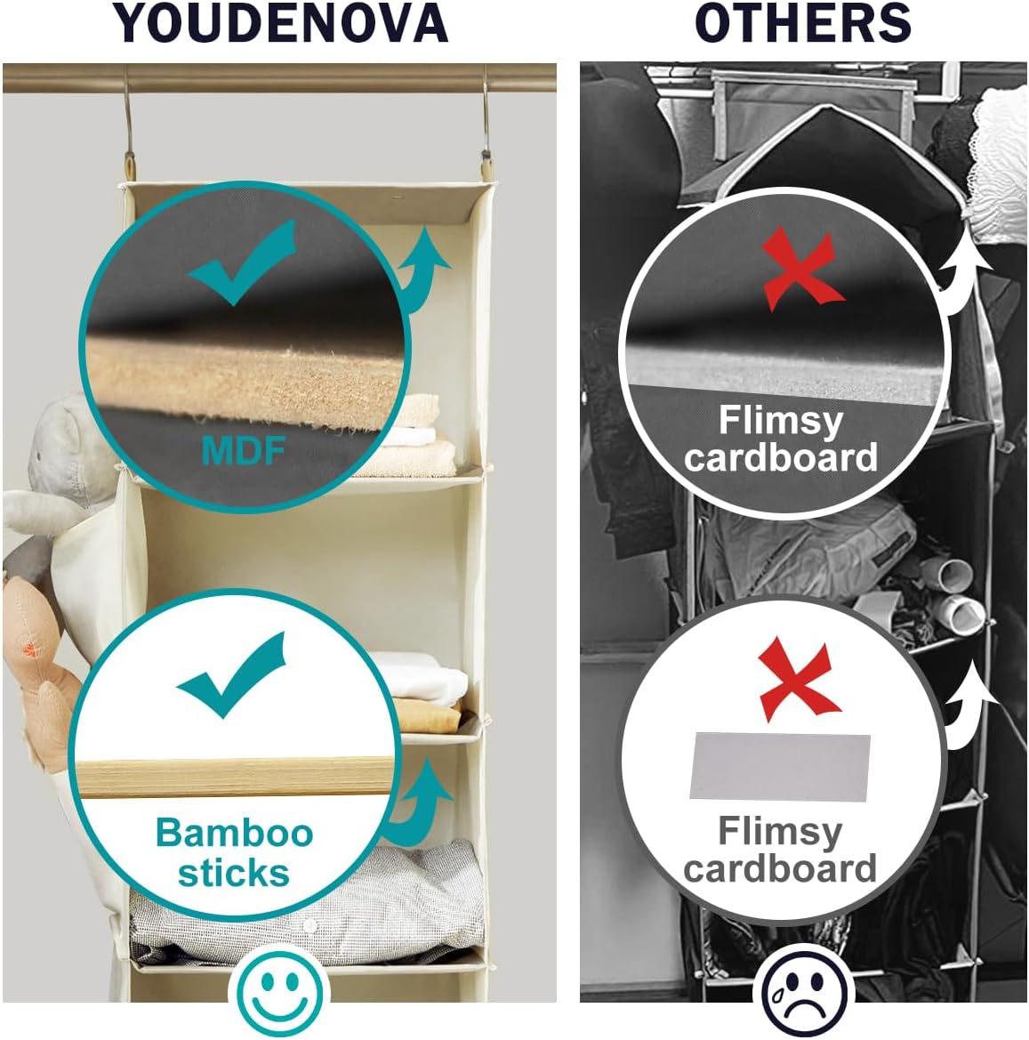 YOUDENOVA Hanging Closet Organizer, 4-Shelf Closet Hanging Storage Shelves, Beige