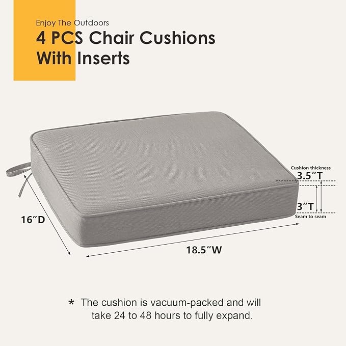 Outdoor Sunbrella Square Corner Seat Cushion, 18.5"x16"x3", Set of 4, Non Slip Outdoor Seat Cushion Pads with Removable Cover for Patio Furniture, Garden Yard Lawn, Specrtum Pebble