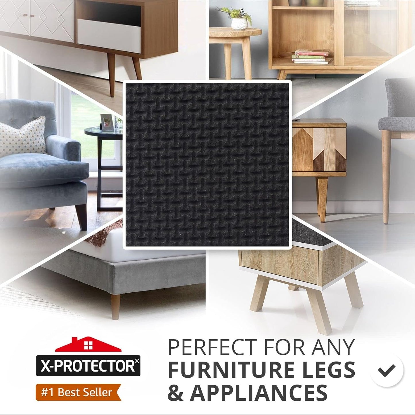 Non Slip Furniture Pads 8 pcs 1 1/2" X-Protector - Premium Furniture Grippers! Self-Adhesive Rubber Feet Furniture Feet - Ideal Non Skid Furniture Pad Floor Protectors - Keep Furniture in Place!
