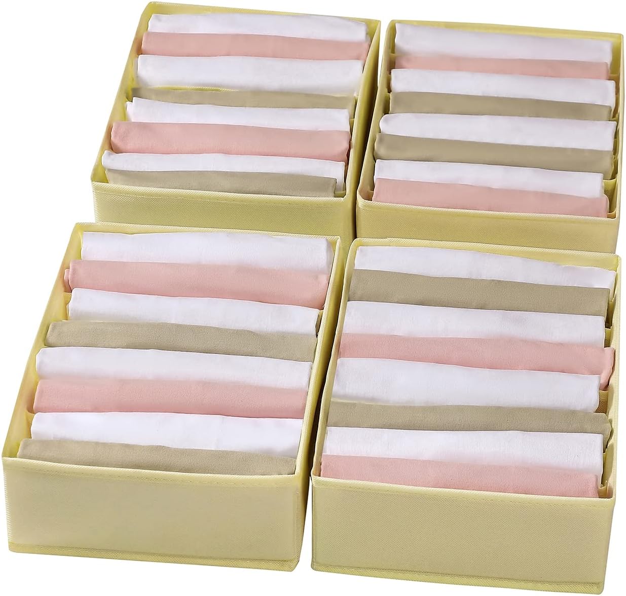 4 Packs T-shirt Drawer Organizers for Clothing,8 Grids Compartment Wardrobe Storage Box, Washable Clothes Organizer for Folded Clothes, Legging, Silk Scarve-Beige