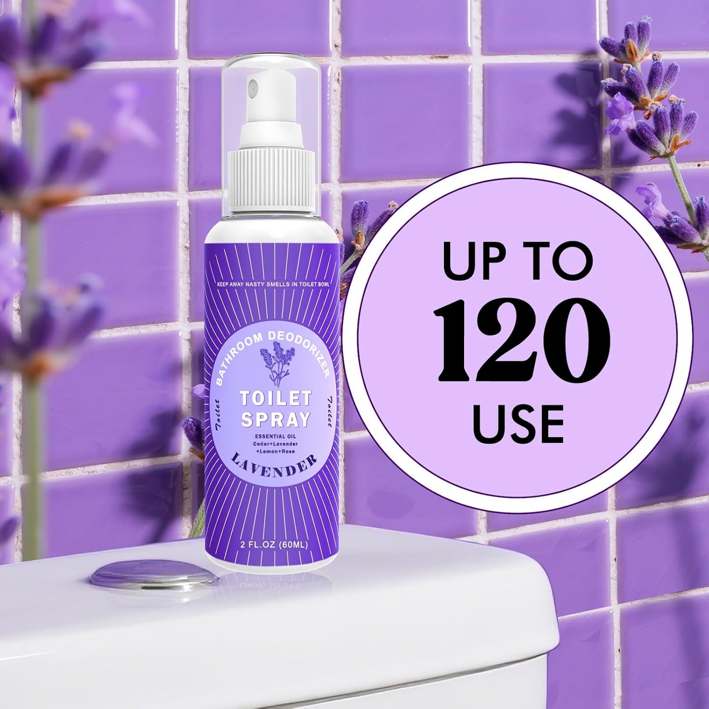 Toilet Spray Travel Size Lavender, Air Freshener Bathroom Spray, Up to 240 Uses, 2 Pack