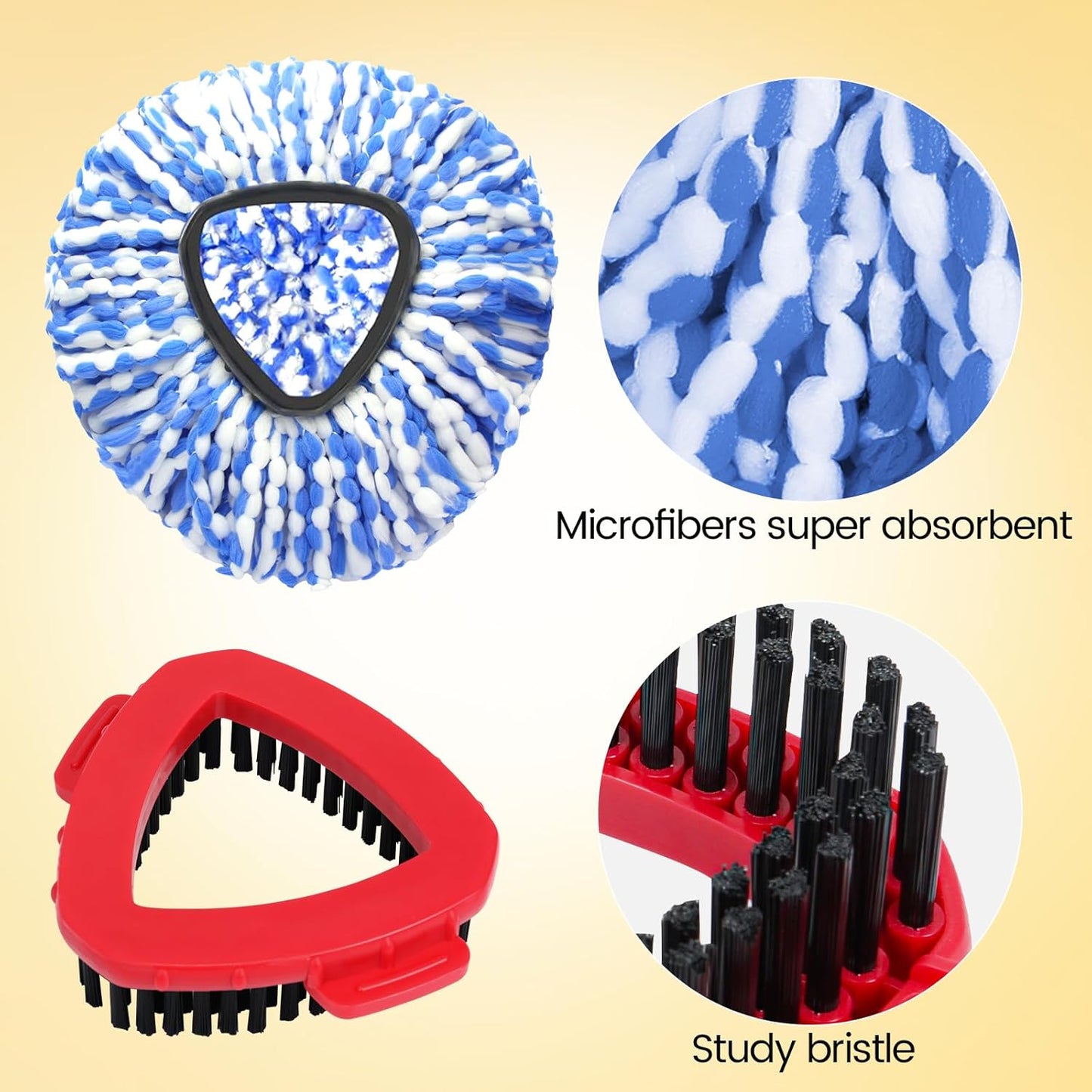 Mop Heads Replacements for OCedar RinseClean 2 Tank Spin Mop System, Mop Replace Head with 2 Microfiber Mop Head Refills, 1 Scrub Brush and 1 Mop Base Set Combo