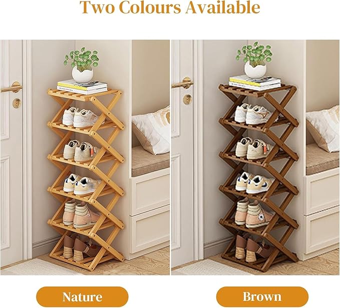 YYW Bamboo Shoe Rack for Entryway,Installation-Free and Foldable Vertical Shoe Storage Organizer,Free Standing Shoe Racks Shelf Closet Shoe Organizer for Living Room (Tawny-2 Layers)