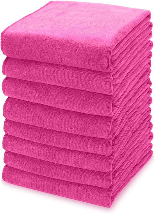 kimteny 13x28 Inches Kitchen Cloth Dish Towels, 400 GSM Premium Dishcloths, Super Absorbent Coral Velvet Microfiber Cleaning Cloths, Fast Drying Rags for Washing Dishes (8 Pack, Rose Red)