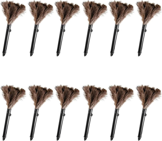 Retractable Feather Duster-Genuine Ostrich Feathers,Anti-Static,Reusable Eco-Friendly Handheld Cleaning for Keyboard,Home,Car,Office(10 to 15 Inches) 12Pack
