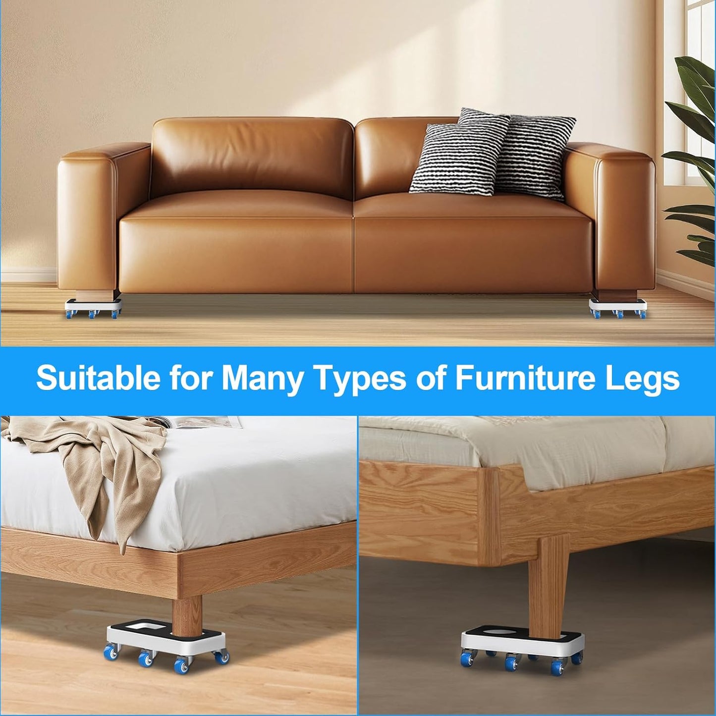 Furniture Dolly with Dual Groove Design: Furniture Sliders with 6 Wheels - for Various Types of Furniture Legs - for Moving Heavy Duty Sofa Bed - Load Capacity Up to 950lb