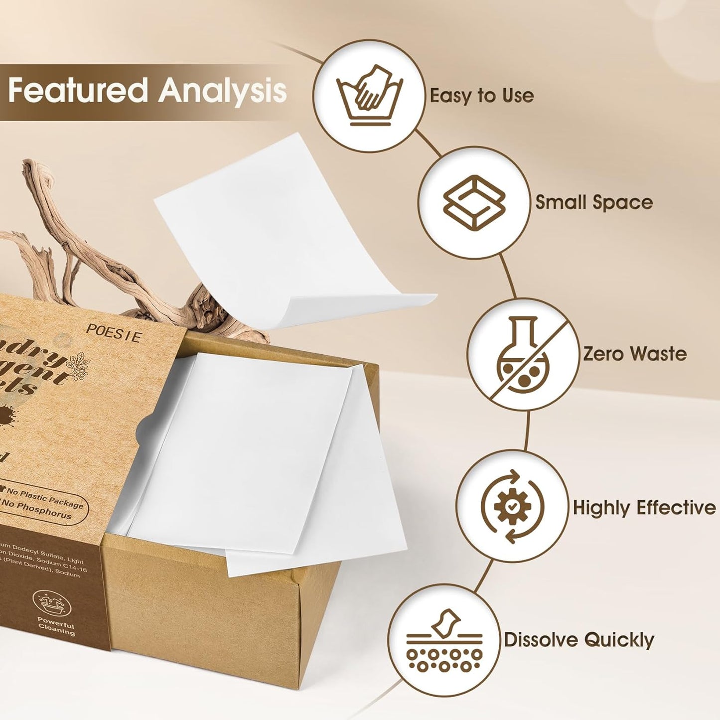 Poesie Laundry Detergent Sheet Sandalwood Scent 160 Sheets Non Plastic Washing Sheets Detergent Travel Laundry Kit No waste Portable Soap Sheet for Machine Wash & Hand Wash