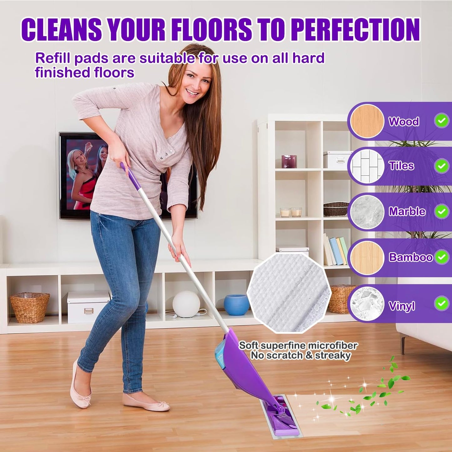 50 Pack Disposable Mop Pad Compatible with Wet Jet Spray Mop, Wet Jet Pads for All Purpose Multi-Surface Hardwood Floor Cleaning, 4 Layers Thickened and Super Absorbent