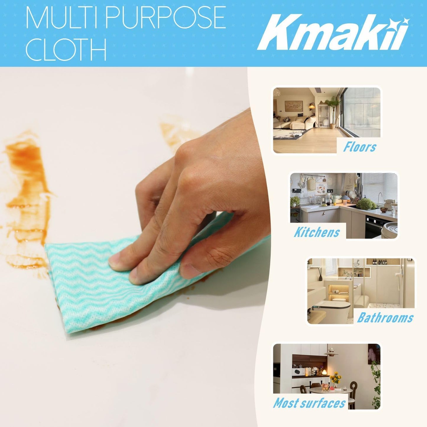 KMAKII Handi Wipe Reusable Cloths - Multi-Purpose Disposable Dish Cloths and Towels, Ultra Absorbent, Fast-Dry, Durable Cleaning Wipes for Kitchen and Home, 4colors, 11.8 x 21 inches, Pack of 80