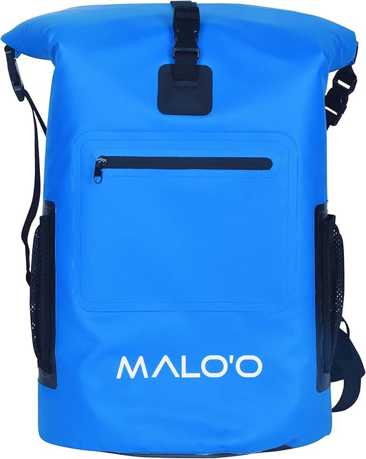 Malo'o Backpack Cooler Bag Holds 24 cans or 18 Bottles and ice - Roll-Top Soft Cooler for Kayaking, Camping, Beach, Fishing, Hiking Daypack & Travel Gear - Closed-Cell Insulation Cooler Backpack