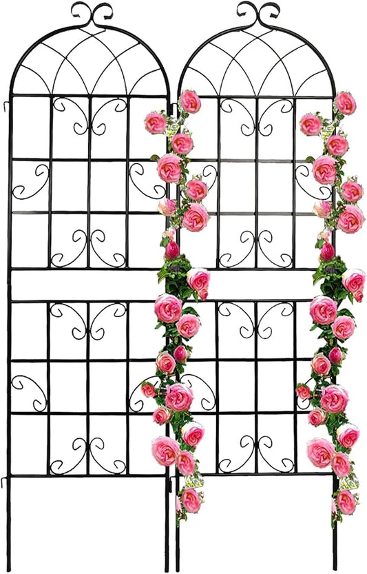 2 Pack Metal Garden Trellis for Climbing Plants 71" x 19.7" Outdoor Fence Rustproof Garden Trellis Support Roses Flower Lawn, Black 6FT