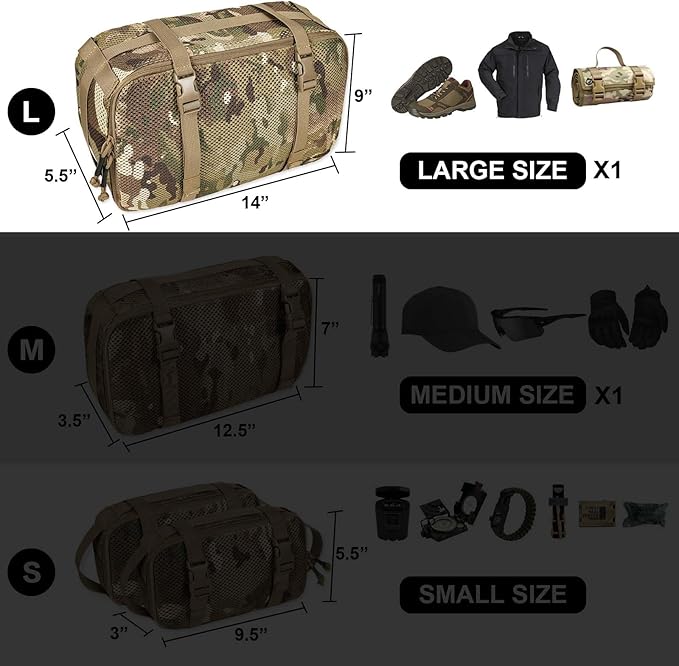 4 Set Tactical Packing Cubes ，Compressible Mesh Duffle Storage Bag,Portable Edc Molle Pouch Organizer.