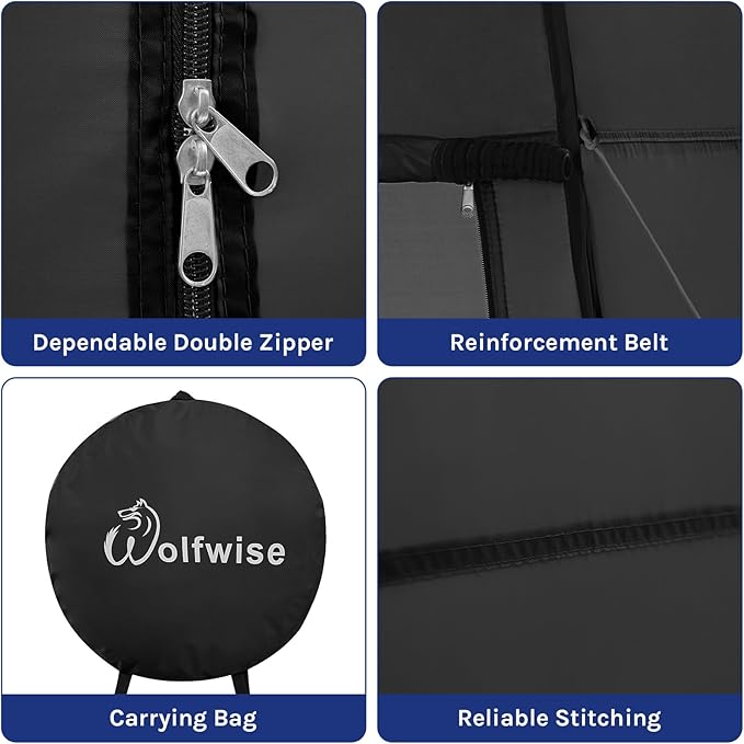 WolfWise Portable Pop Up Privacy Shower Tent, Spacious Changing Room, Dressing Room, Sun Sunshade Canopy Outdoor Rain Shelter, Backpack Privacy Shelters for Camping, Hiking, Beach, Toilet, Black