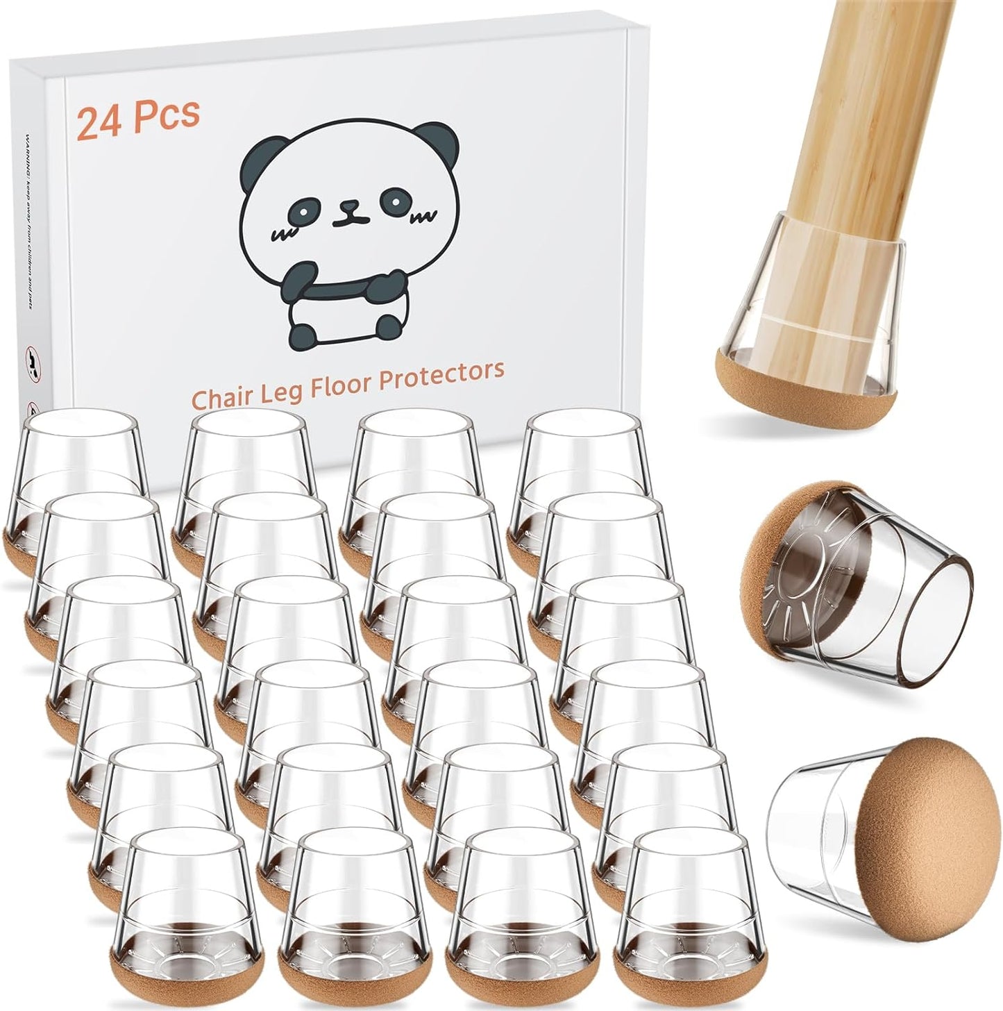 24 PCS Silicone Chair Leg Floor Protectors Small (0.8"-1") Rubber Felt Furniture Pads Chair Legs Caps/Covers for Hardwood Floors, Tile from Scratches & Reduce Noise - Round, Clear