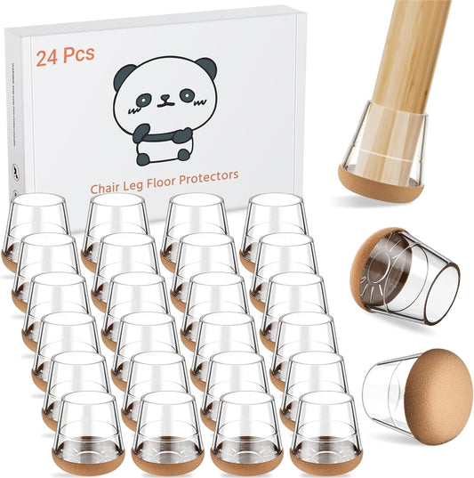 24 PCS Silicone Chair Leg Floor Protectors Small (0.8"-1") Rubber Felt Furniture Pads Chair Legs Caps/Covers for Hardwood Floors, Tile from Scratches & Reduce Noise - Round, Clear