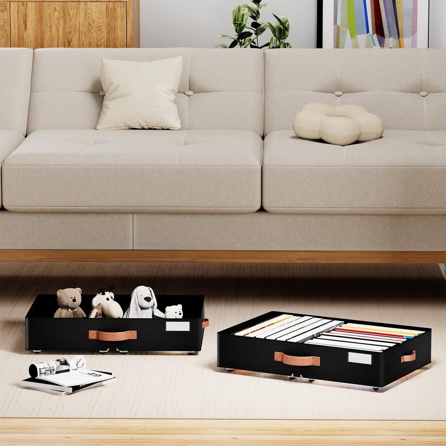 Underbed Storage With Wheels,low profile 5.5 inches Height Storage Bins,Rolling Underbed Shoe Storage Containers,Underbed Storage Drawers for clothes & blankets