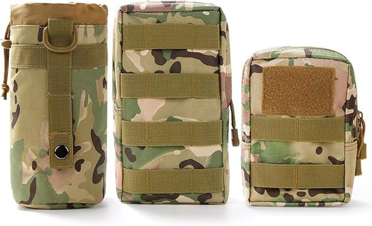 Gogoku 3 Pack Molle Pouch Combo Water Bottle Pouch Holder Tactical Molle Pouches Compact Utility Waist Bag Pack