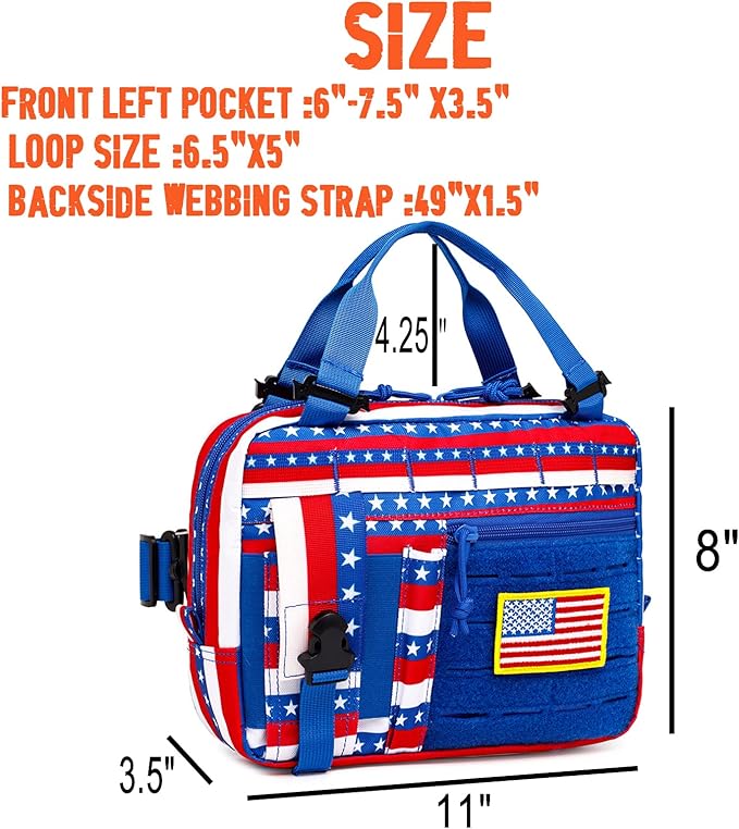 Tactical Molle Admin Pouch of Laser Cut Design,Medical EMT Organizer with Phone Pouch,EDC EMT Pack IFAK Tool Holder with US Patch (Large RedBlueStar-Include Accessories)