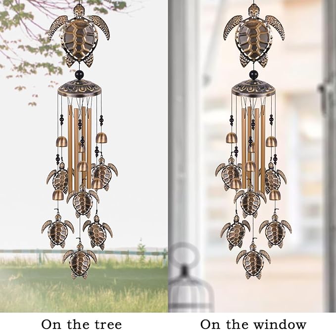 Solawindchime Outdoor Sea Turtles Wind Chimes, Bronze Sea Turtle Wind Chimes, Gift Wind Chime, Turtle Wind Bell, Gifts for Women, for Home, Garden, Indoor, Outdoor Decoration, Garden Wind Chime