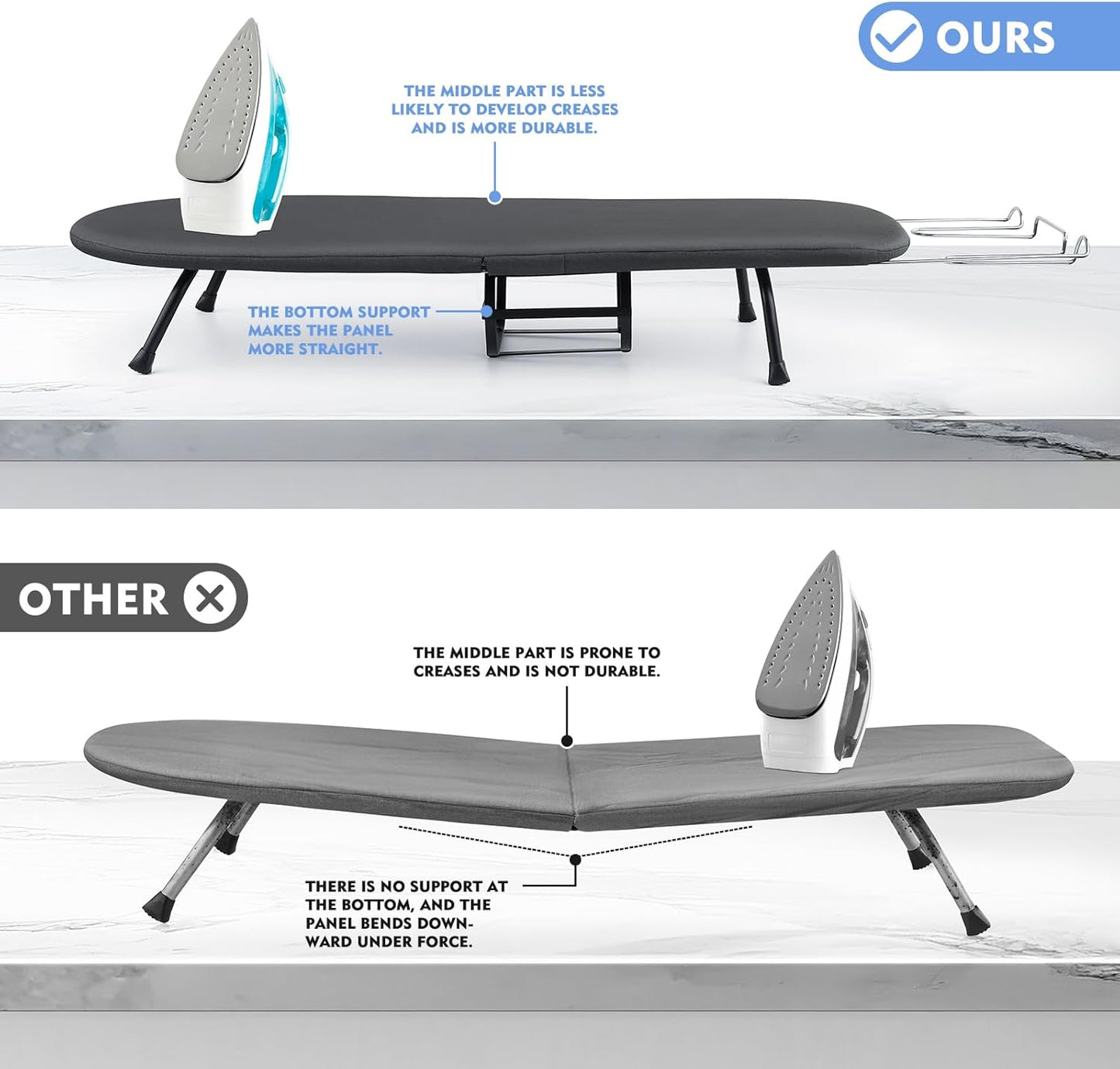 BiJun Small Ironing Board, Foldable Table Top Ompact Portable Mini Ironing Board w/Iron Rest, Set for Dorm Rooms, RVs, Travel Apartments Black