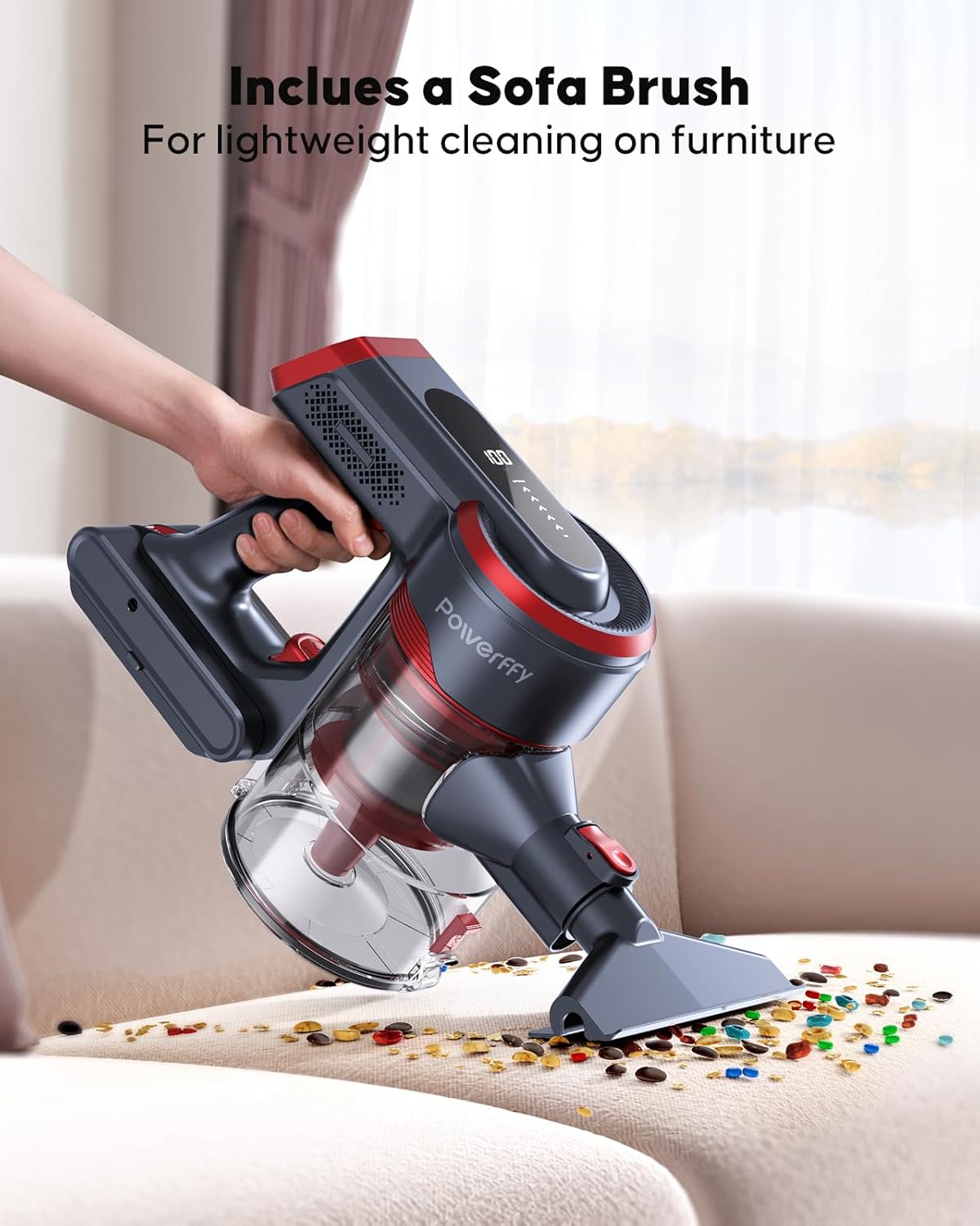Cordless Vacuum Cleaner, Stick Cordless Vacuum with LED Touch Screen, Anti-Tangle Vacuum Cleaner with Charging Station for Carpet Hard Floor Pet Hair