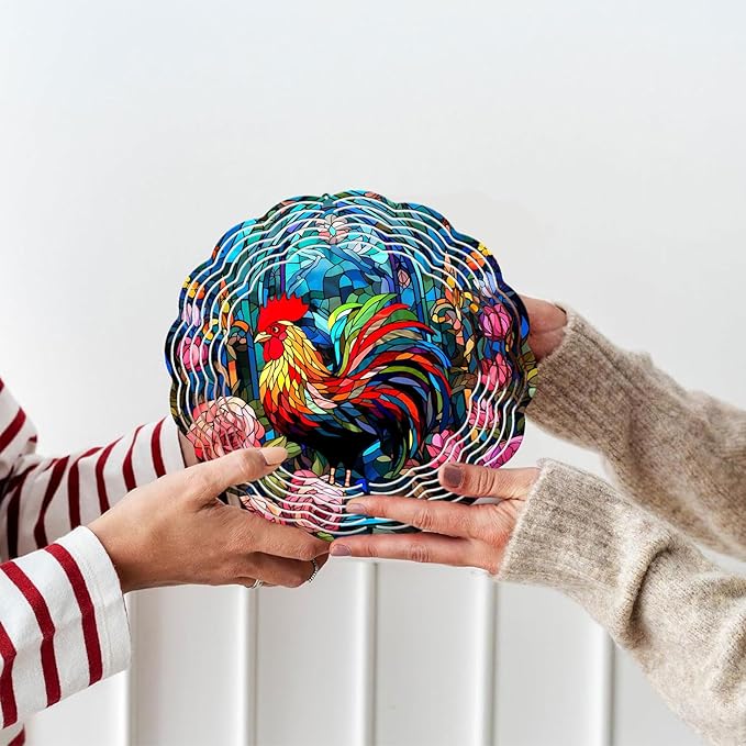 Rooster Yard and Garden Wind Spinner, Unique 3D Hanging Rooster Wind Spinner