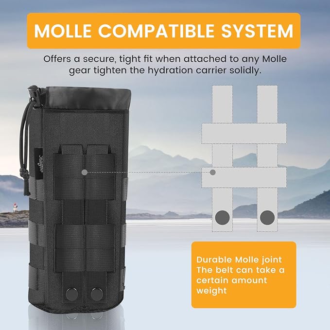 Molle Water Bottle Holder, Upgraded 1000D Nylon Tactical Molle Water Bottle Pouch, Sports Water Bottle Bag Bottom Mesh Lining Hydration Carrier for Camping, Climbing, Hiking and Travelling
