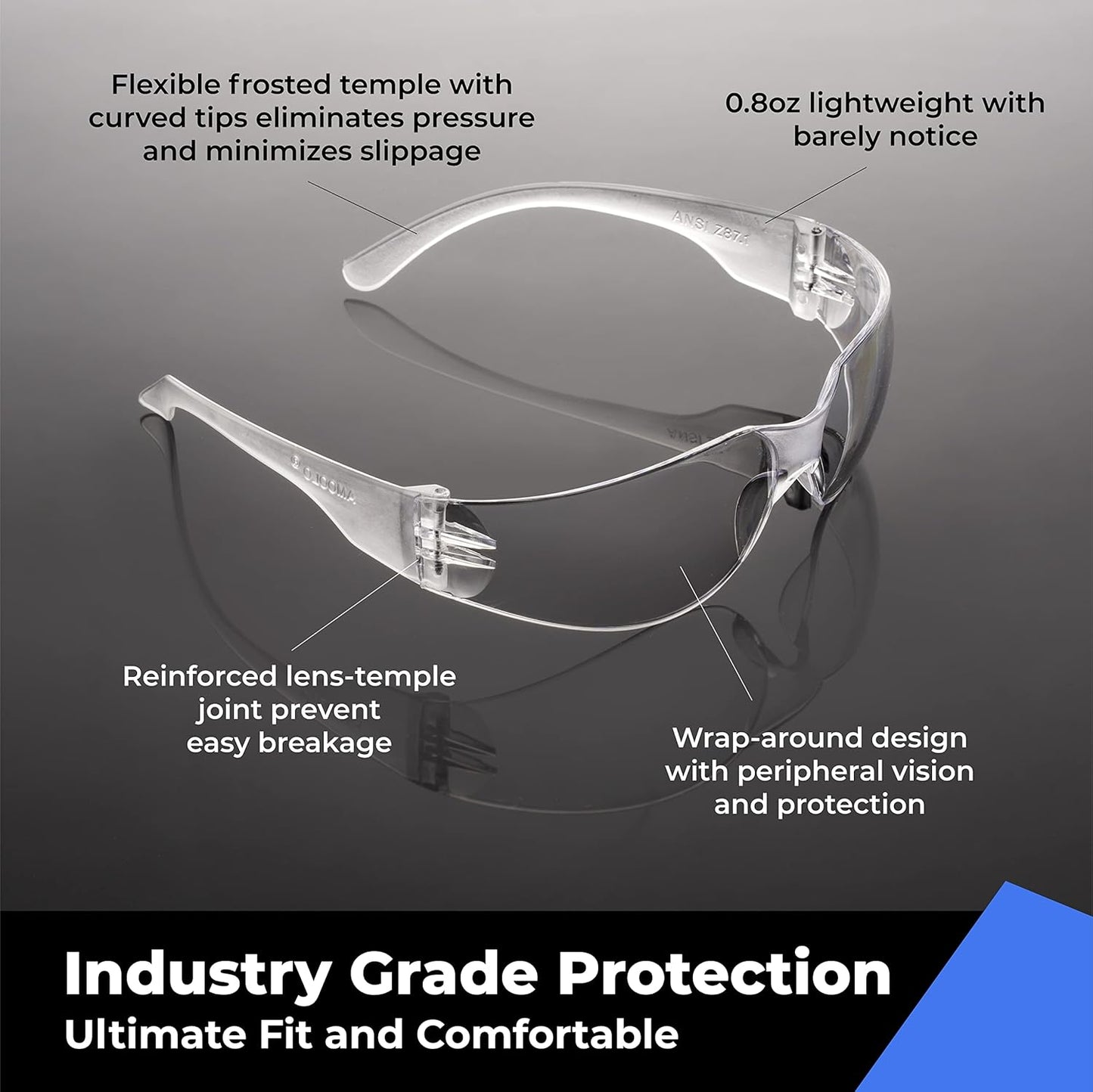 amoolo Clear Safety Glasses Bulk of 24, Protective Eyewear for Men Women, ANSI Z87.1 Impact Resistant Eye Protection for Work, Lab, Construction