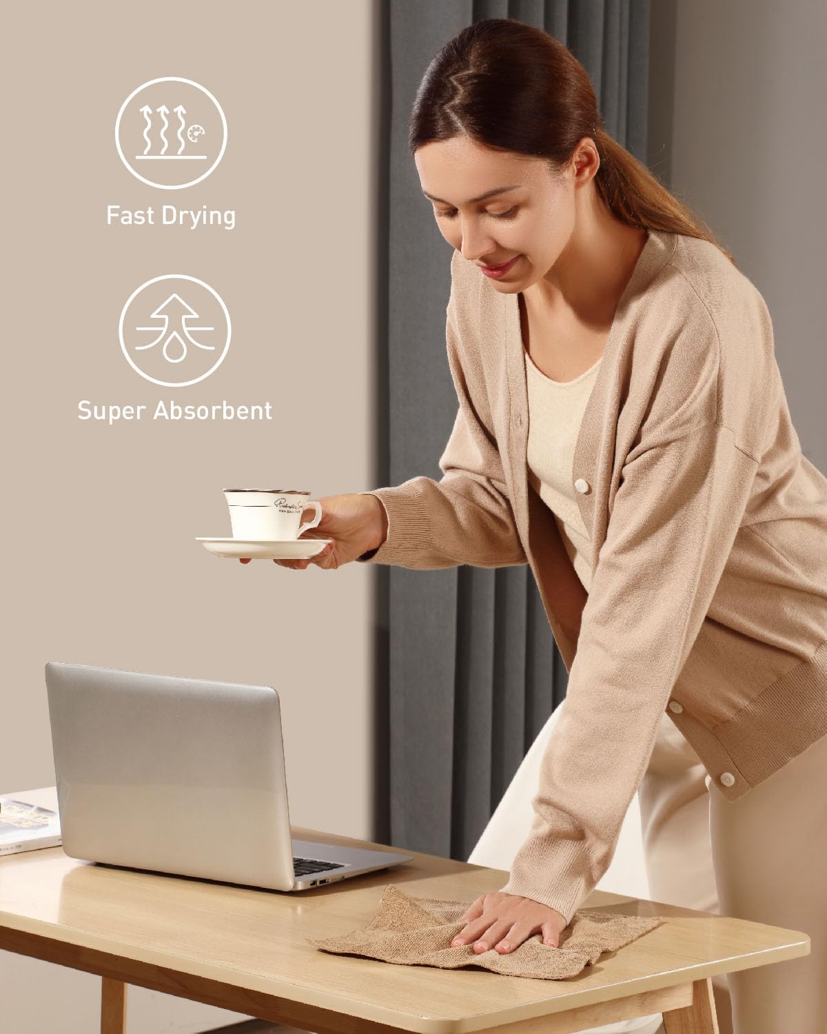 Fantasticlean Microfiber Cleaning Cloth Roll -75 Pack, Tear Away Microfiber Towels, 12" x 12", Reusable, Washable, Scratch Free, Ultra Absorbent for Car, Home Supplies (TAN)