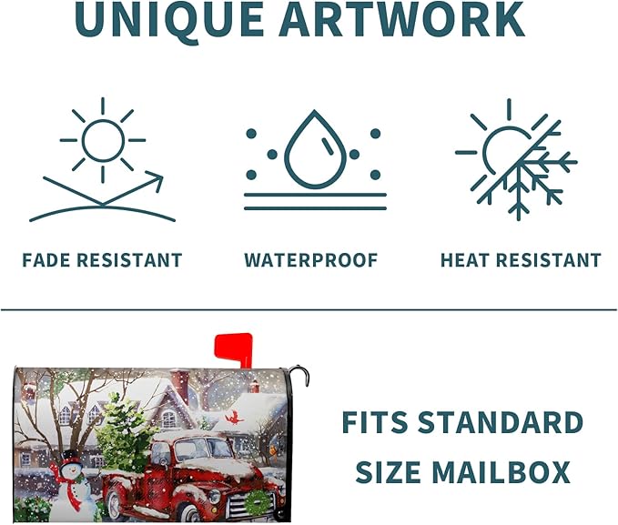 Red Buffalo Plaid Winter Snowman Mailbox Covers - Xmas Decorations, Magnetic, Waterproof, Standard Size 25.5x21 inch for Garden Yard Home Decor