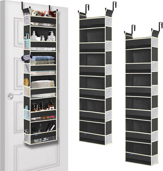 2 Pack Over The Door Hanging Organizer - 6 Shelves & 12 Side Pockets, Over The Door Storage for Baby Accessories & Children's Toys (13"x5"x54", Black)