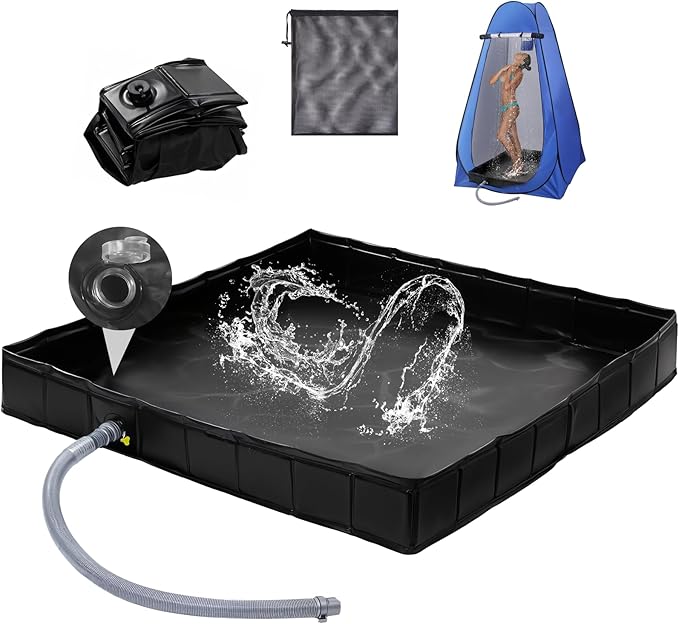 Upgraded 8000mAh & 5 Speed Portable Shower for Camping with Portable Shower Pan 41" x 41" x 5" with Mesh Storage Bag