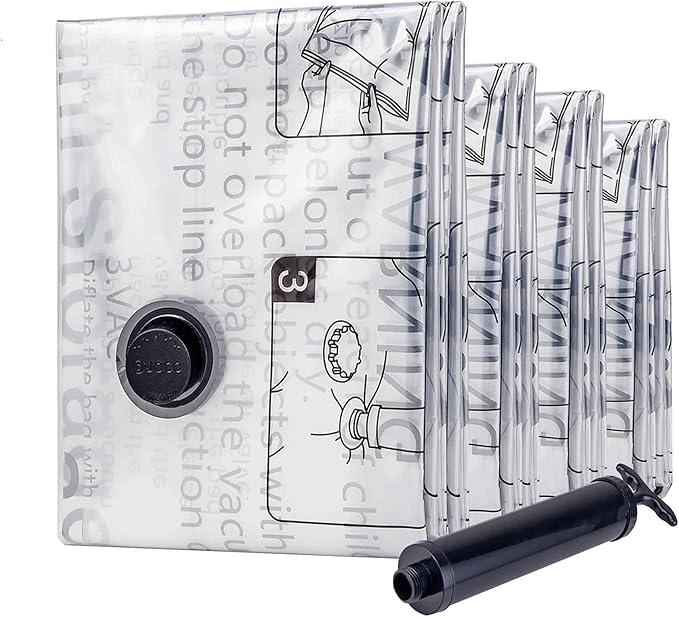 Vacuum Storage Bags 8 Combo, (2 Jumbo, 2 Large, 2 Medium, 2 Small) Space Saver Bags with Travel Hand Pump, Compression Airtight Sealer Bags for Clothes, Pillows, Comforters, Blankets