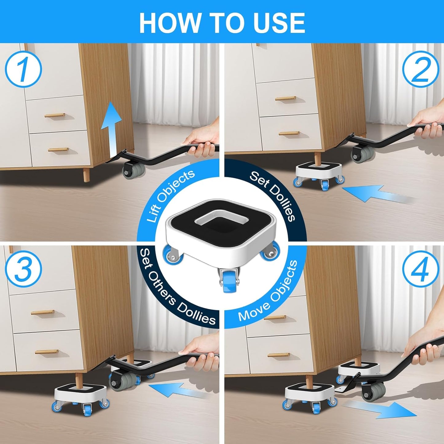 New Upgrade Furniture Sliders, Furniture Movers with Wheels, Furniture Lift Mover Tool Set with 360° Rotatable Wheels, Furniture Dolly for Moving Heavy Duty Sofa, Bed, Load Capacity Up to 750lb