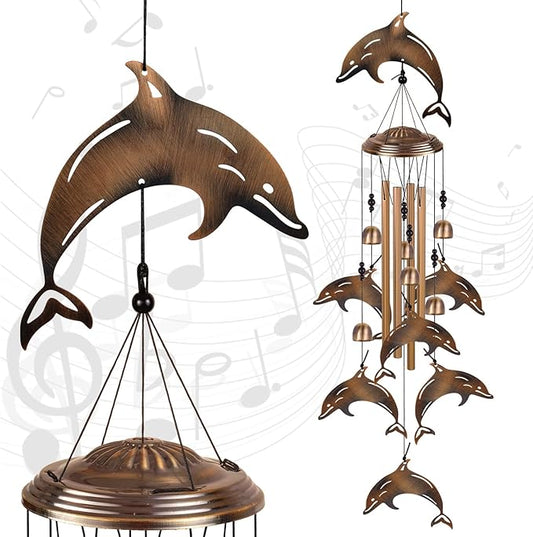 Bronze Dolphin Wind Chimes Decor, Mobile Wind Catcher, Retro Wind Bells, Blessing Wind Chime, Memorial Windchimes for Home, Balcony, Yard, Room, Xmas, Party, Indoor, Garden Decoration, Gifts for Mom