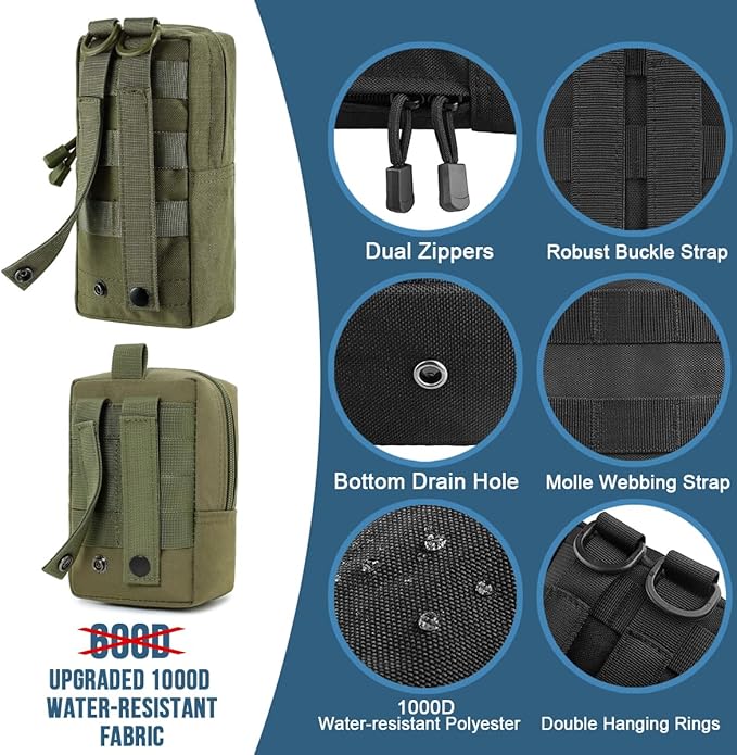 MUCHER 3 Pack Molle Pouches Tactical Pouches EDC Pouch Organizer Molle Bag Utility Pouch with 3 Carabiners and Key Rings for Outdoor Hiking Camping Training