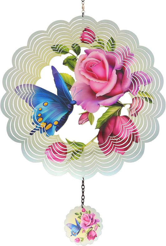 Butterfly Metal Wind Spinners - Gifts for Women Mom Grandma Wife, Hanging Wind Spinner for Outdoor & Indoor Decorations, 12 inch Wide, 21 inch Long, Wind Spinner for Christmas Ornament Gifts