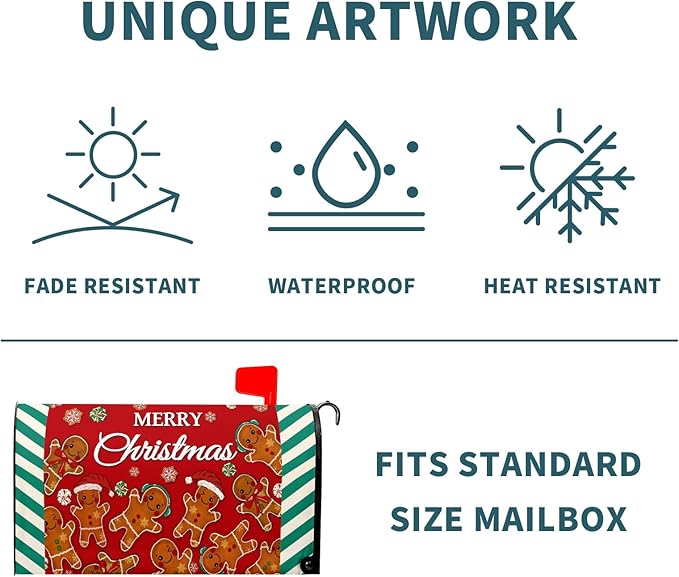 Xmas Gingerbread Man Mailbox Covers Magnetic Standard Size 21" X 18" Merry Christma Red Letter Post Wraps Winter Holiday Funny Decorative Holiday Postbox Covers for Home Outdoor Garden Yard