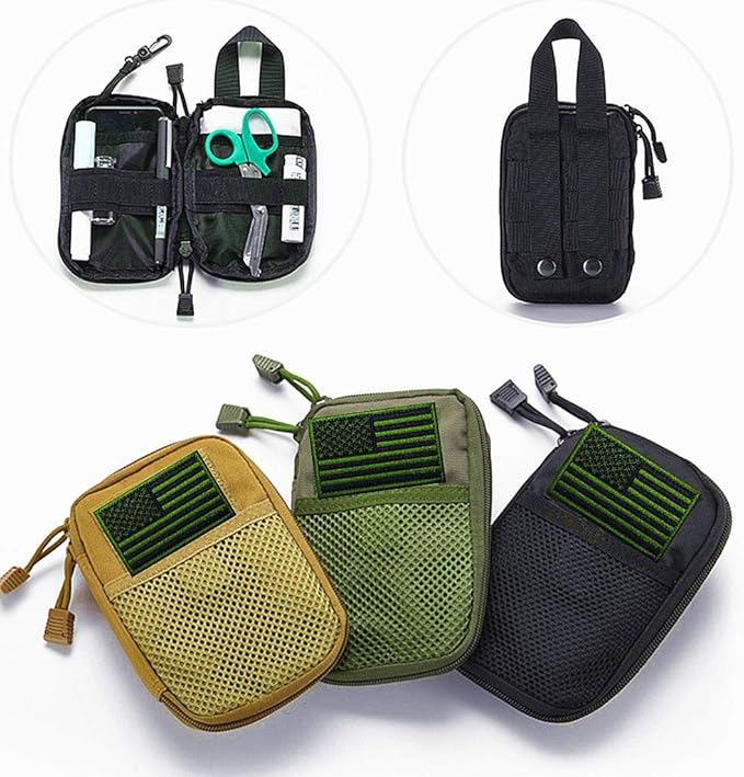 edc pouch multifunctional tactical bag molle bag accessory bag mobile phone bag, tactical belt pouch, men's belt bag, outdoor sports travel hiking waterproof bag with American flag embroidery patch