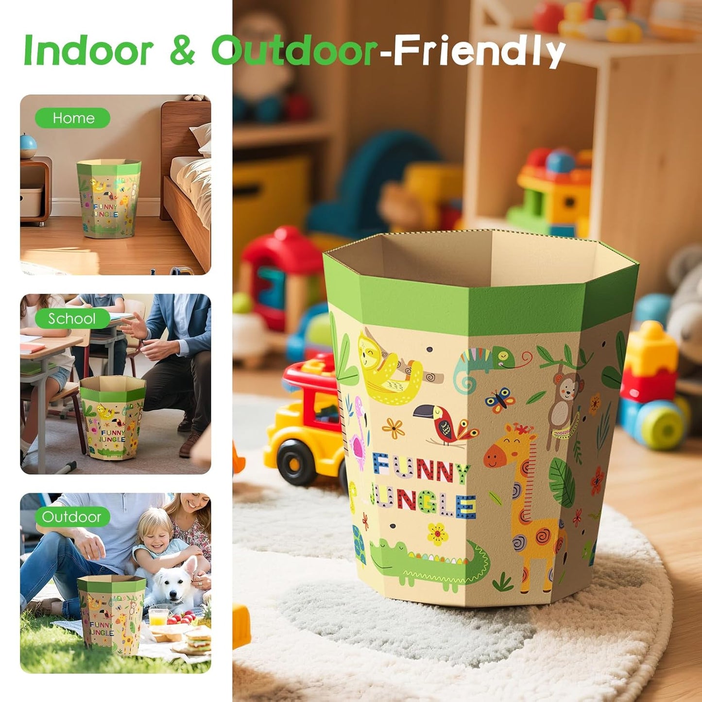 6-Pack Cardboard Trash Can – Foldable, Recyclable, Plastic-Free & Reusable Small Waste Paper Basket for Kids - Garbage Bin Perfect for Bedrooms, Playrooms, Children's Room & Outdoor (1.6 Gallon)