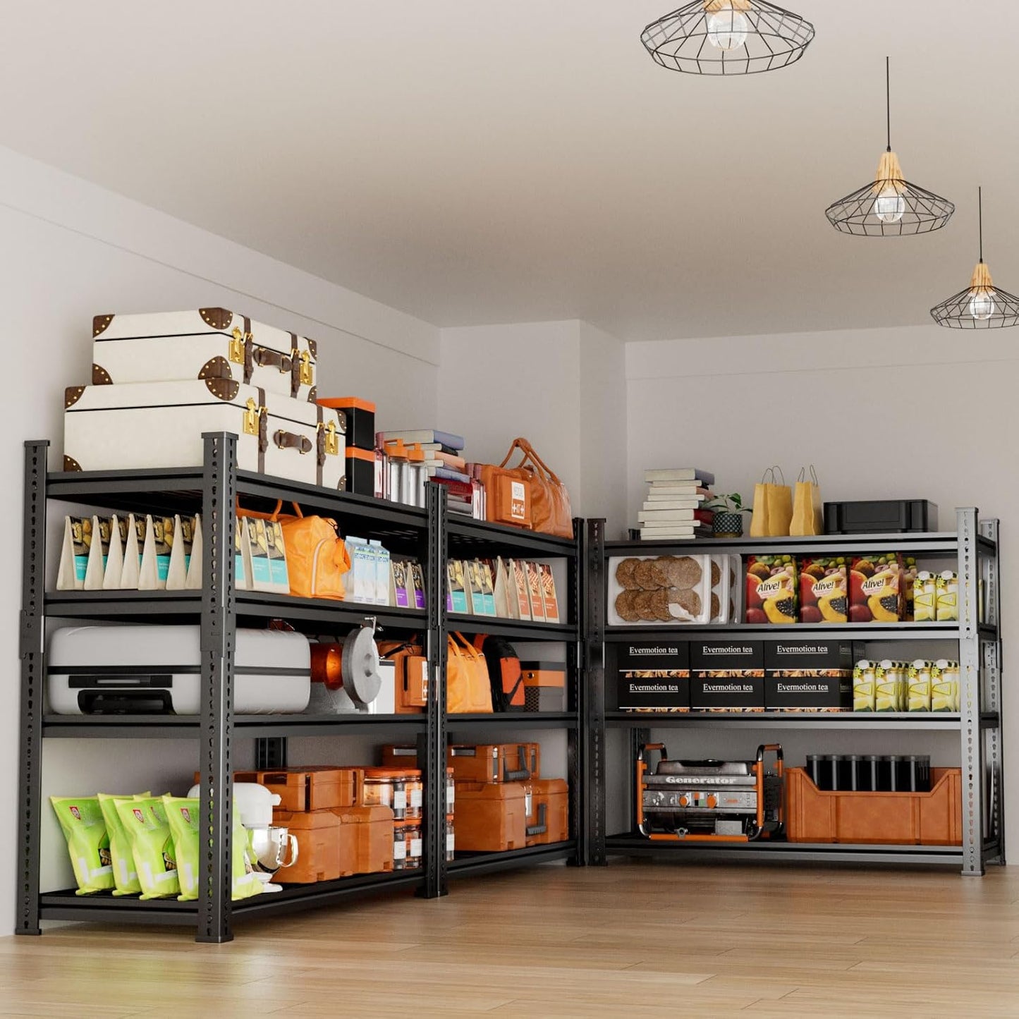 Storage Shelves Heavy Duty 4 PCS, 36"L x 16"W x 60"H Garage Wire Shelving Unit Loads 1920LBS, 4-tier Adjustable Metal Industrial Utility Shelf Rack for Kitchen, Laundry, Pantry, Warehouse, Basement