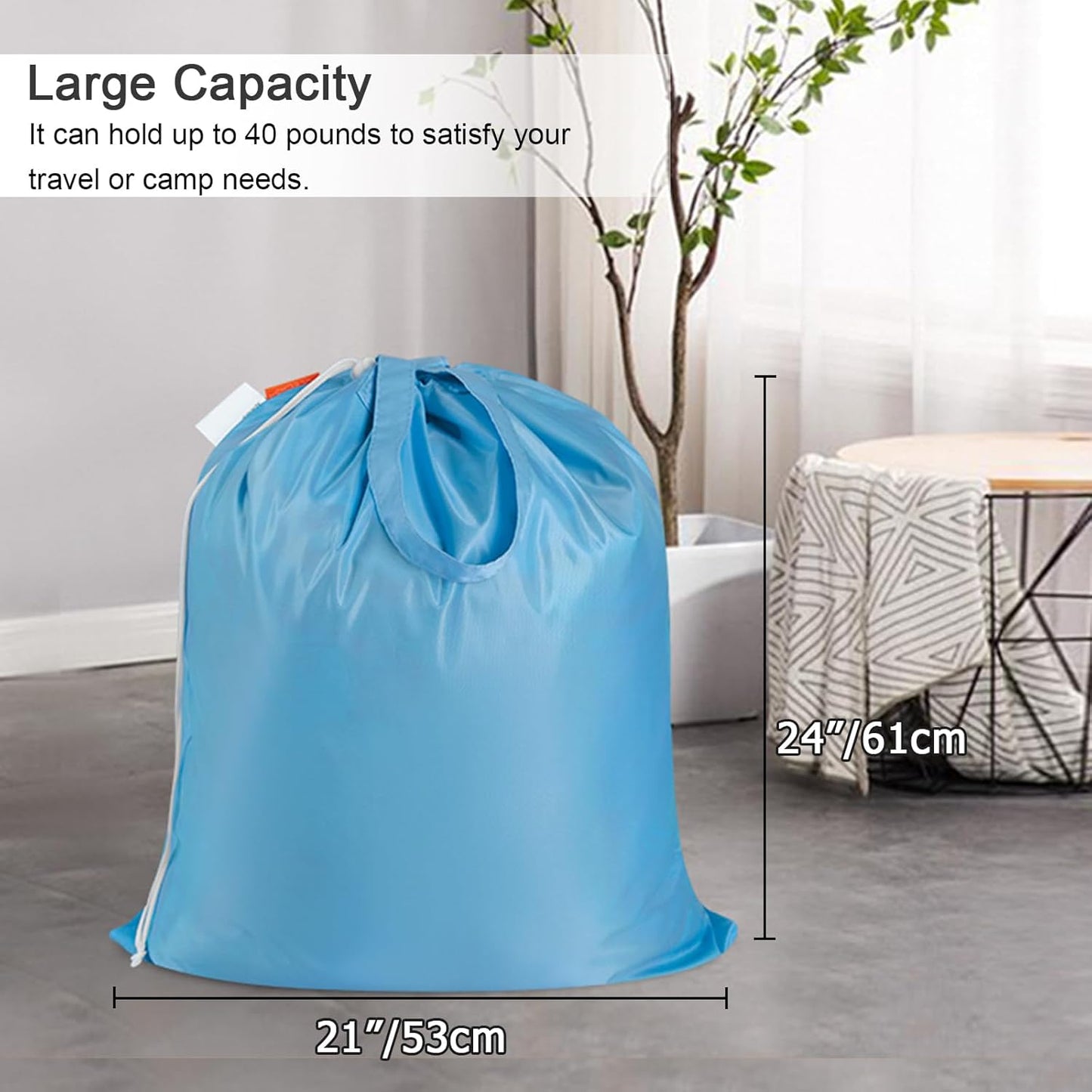 Polecasa Small Heavy Duty Laundry Bag with 130gsm Tear Resistant Fabric and Handles, Easy to Carry Durable Dirty Clothes Drawstring Bag, Perfect for College Dorm, Travel, 2 Pack 21”x24”, Gulf Blue