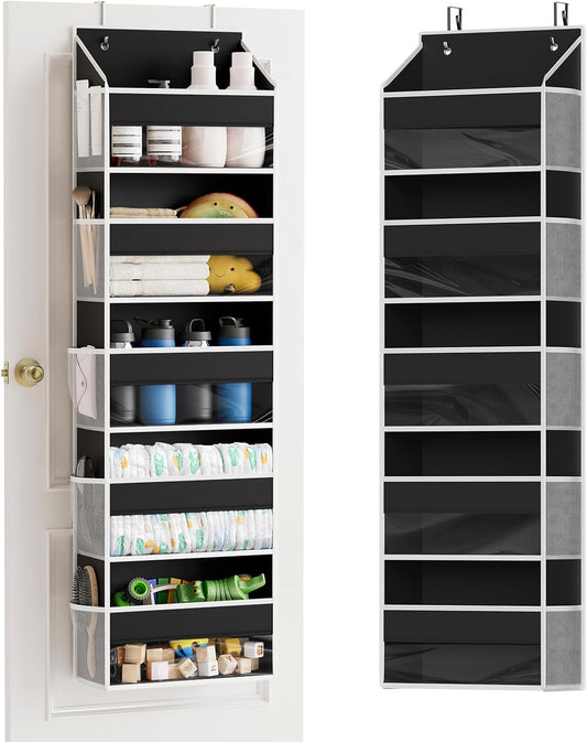 SpaceAid 1 Pack Over The Door Organizer with 5 Large Pockets and 10 Mesh Side Pockets, 5 Layers Door Organizer Hanging with Clear Window for Bedroom, Bathroom, Pantry and Nursery, Black